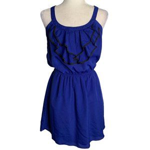 Express Sleeveless Ruffle Mini Dress S Blue Elastic Waist Lined Skirt Pockets